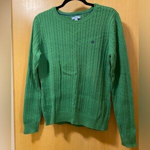 Izod Green Long Sleeve Cotton Cable Knit Pullover Sweater